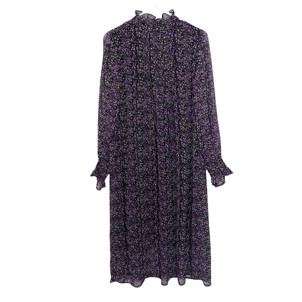 Violet Floral High Neck Midi Tiered Smock Dress With Ruffles Size US 6